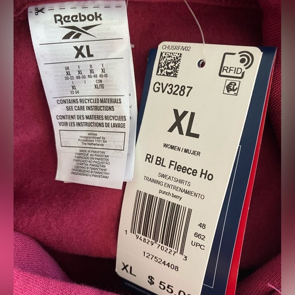 Reebok Women's Ri Bl Fleece Hoody Training Sweatshirt NWT Size XL - Picture 3 of 3